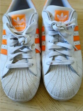 Adidas Mens White & Orange Superstar Sneakers